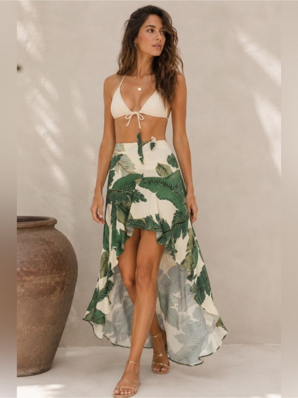 Beach Riot Tropical Palm Print Wrap Maxi Skirt